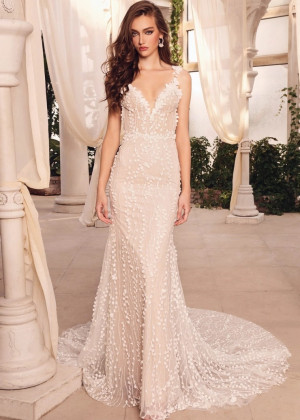 Beaded Floral Lace Wedding Dress With Detachable Train Beaded Floral Lace Wedding Dress With Detachable Train